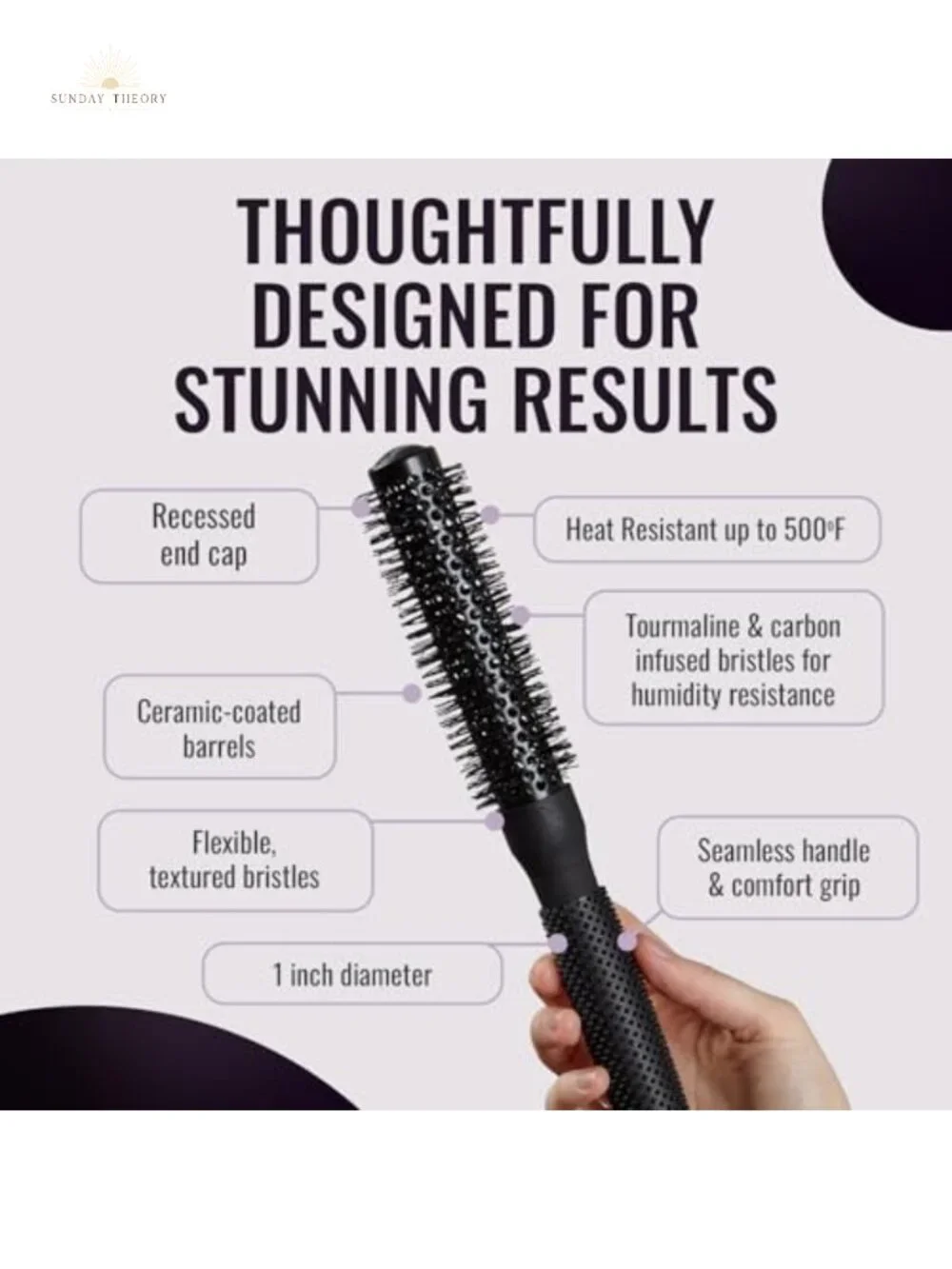 1-Inch Ceramic Ionic Round Brush for Blowouts - Tourmaline Hair Styling Brush